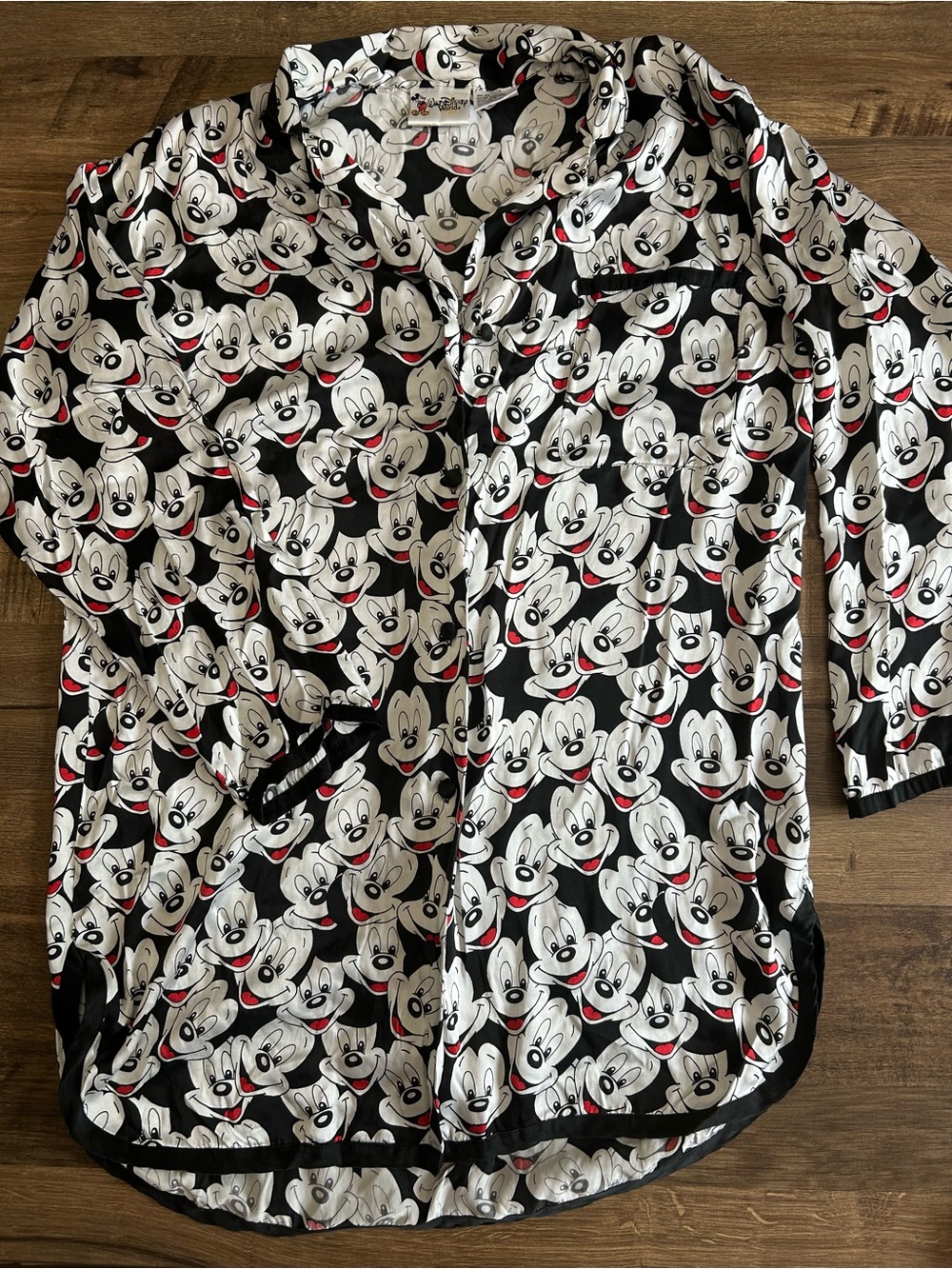 Vintage Walt Disney World 100% Silk Mickey Mouse Pajama Top Size Small AOP